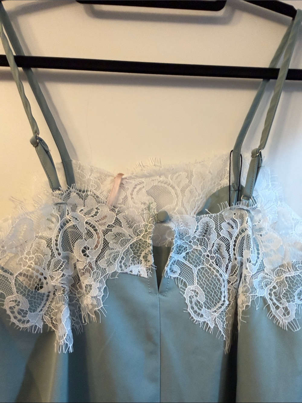 Delicate Lace-Trim Mini Slip Dress in Mint - Picture 9 of 14
